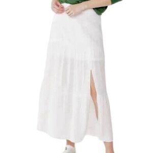 Nine West Maxi Skirt Crepe Fabric Tiered Side Slit White Elastic Waist Sz L